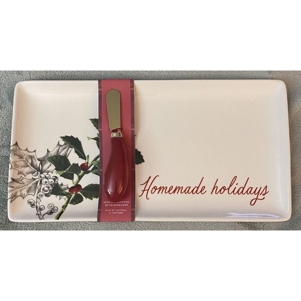 New Hallmark Homemade Holidays Ceramic Christmas Serving Platter with Spreader